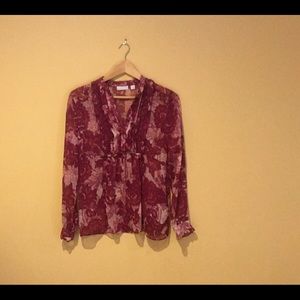 Burgundy floral sheer blouse